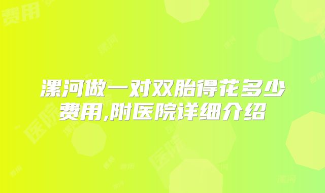 漯河做一对双胎得花多少费用,附医院详细介绍