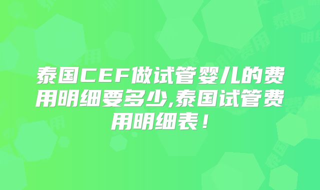 泰国CEF做试管婴儿的费用明细要多少,泰国试管费用明细表!