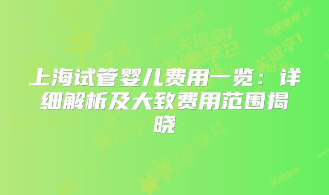 上海试管婴儿费用一览:详细解析及大致费用范围揭晓