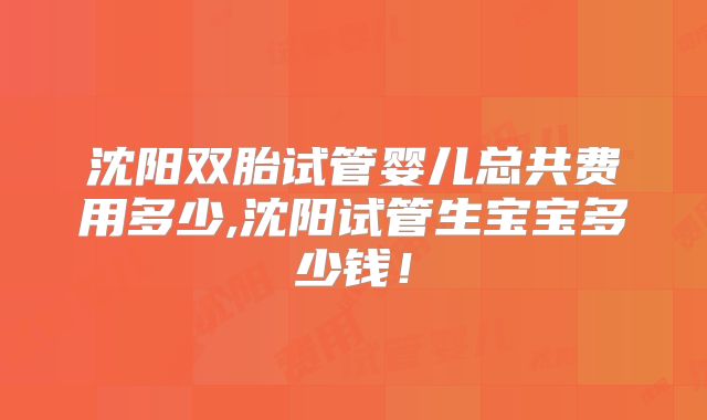 沈阳双胎试管婴儿总共费用多少,沈阳试管生宝宝多少钱!
