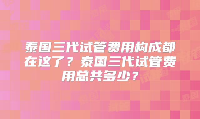 泰国三代试管费用构成都在这了?泰国三代试管费用总共多少?