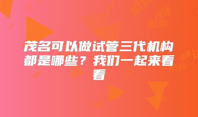 茂名可以做试管三代机构都是哪些?我们一起来看看