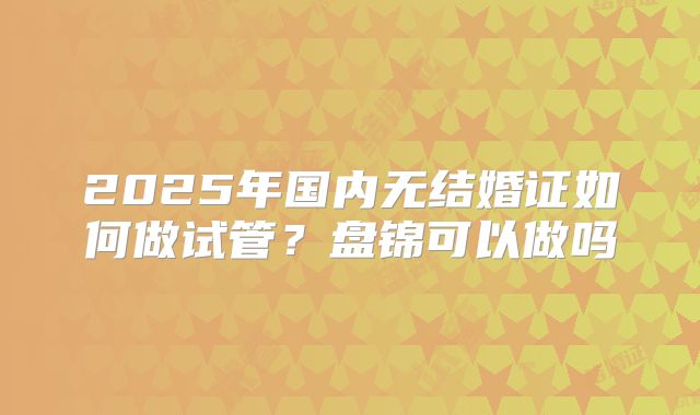 2025年国内无结婚证如何做试管？盘锦可以做吗