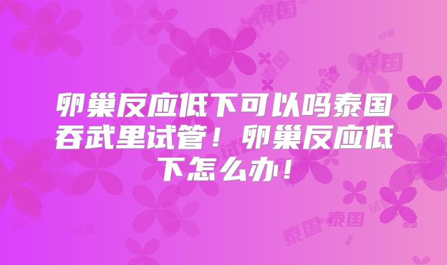 卵巢反应低下可以吗泰国吞武里试管!卵巢反应低下怎么办!