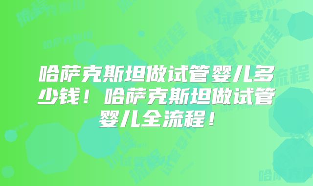 哈萨克斯坦做试管婴儿多少钱!哈萨克斯坦做试管婴儿全流程!