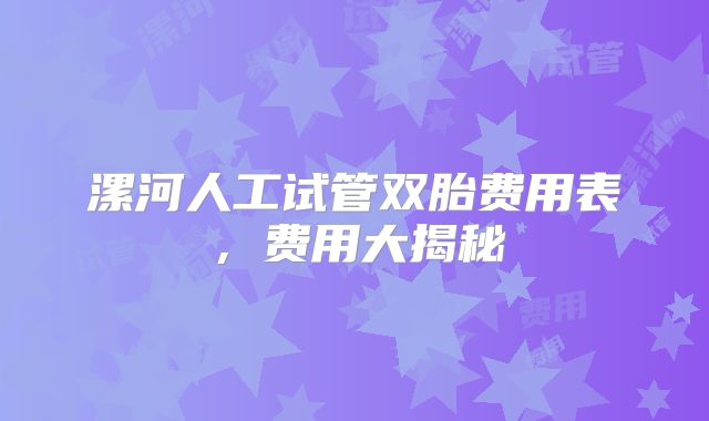 漯河人工试管双胎费用表,费用大揭秘