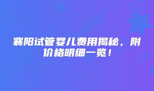 襄阳试管婴儿费用揭秘，附价格明细一览！