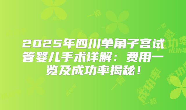 2025年四川单角子宫试管婴儿手术详解：费用一览及成功率揭秘！