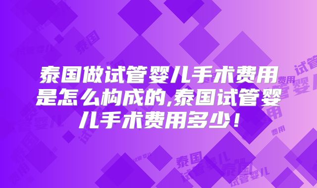 泰国做试管婴儿手术费用是怎么构成的,泰国试管婴儿手术费用多少！