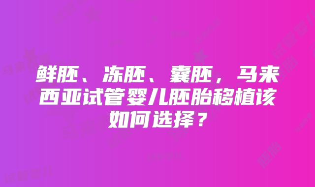 鲜胚、冻胚、囊胚，马来西亚试管婴儿胚胎移植该如何选择？