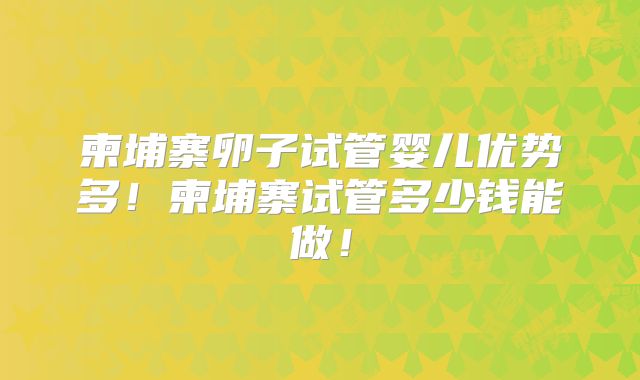 柬埔寨卵子试管婴儿优势多！柬埔寨试管多少钱能做！