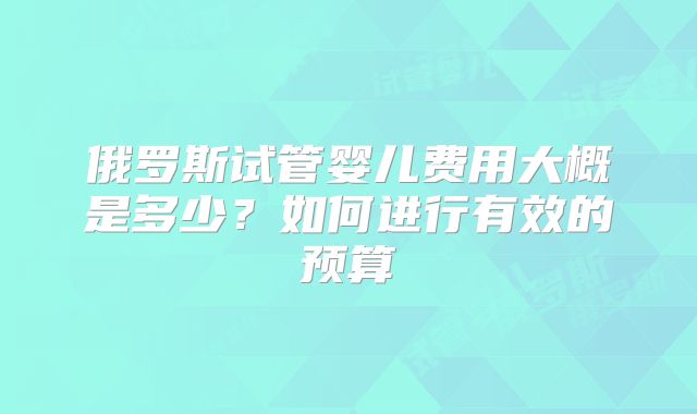 俄罗斯试管婴儿费用大概是多少？如何进行有效的预算