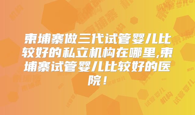 柬埔寨做三代试管婴儿比较好的私立机构在哪里,柬埔寨试管婴儿比较好的医院!