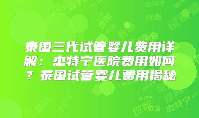 泰国三代试管婴儿费用详解：杰特宁医院费用如何？泰国试管婴儿费用揭秘
