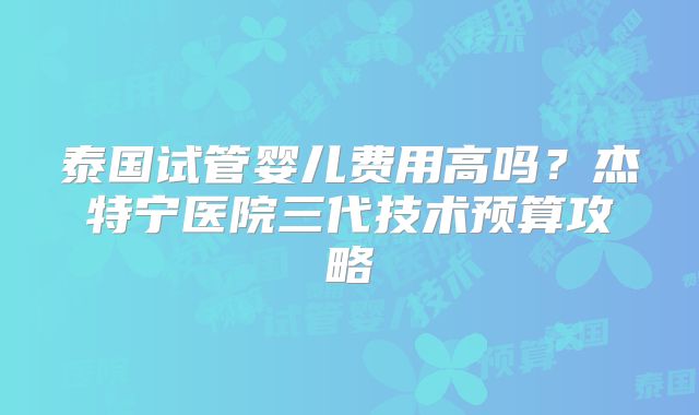 泰国试管婴儿费用高吗？杰特宁医院三代技术预算攻略