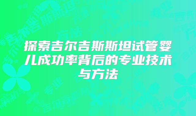 探索吉尔吉斯斯坦试管婴儿成功率背后的专业技术与方法