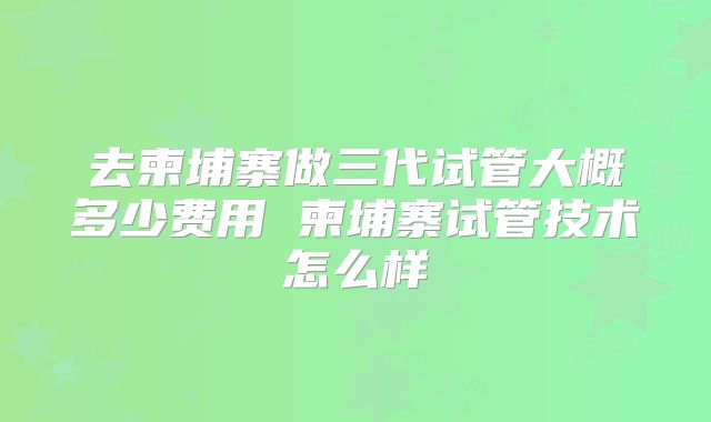 去柬埔寨做三代试管大概多少费用 柬埔寨试管技术怎么样
