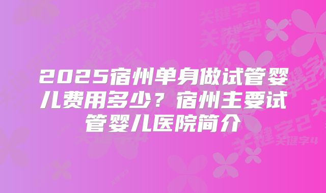 2025宿州单身做试管婴儿费用多少?宿州主要试管婴儿医院简介