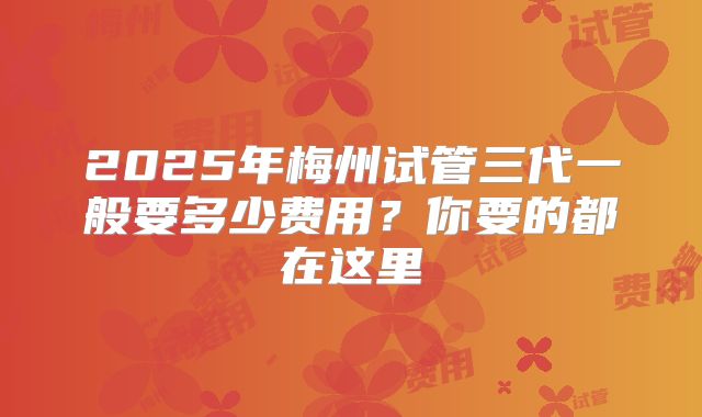 2025年梅州试管三代一般要多少费用?你要的都在这里