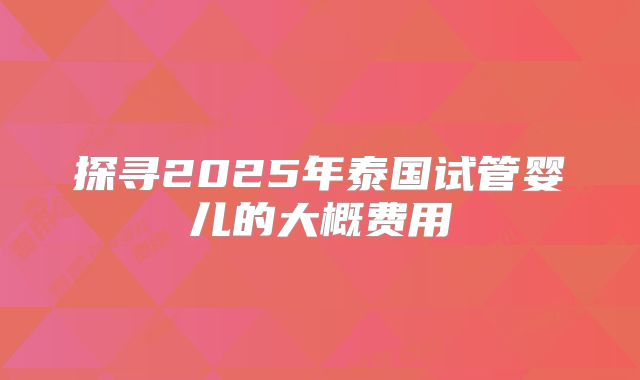 探寻2025年泰国试管婴儿的大概费用