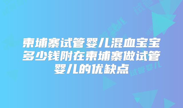 柬埔寨试管婴儿混血宝宝多少钱附在柬埔寨做试管婴儿的优缺点