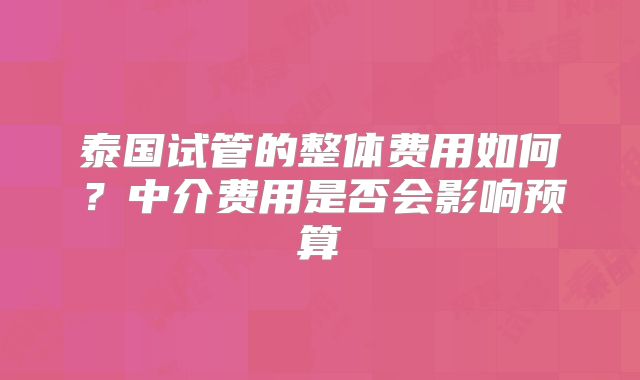 泰国试管的整体费用如何？中介费用是否会影响预算
