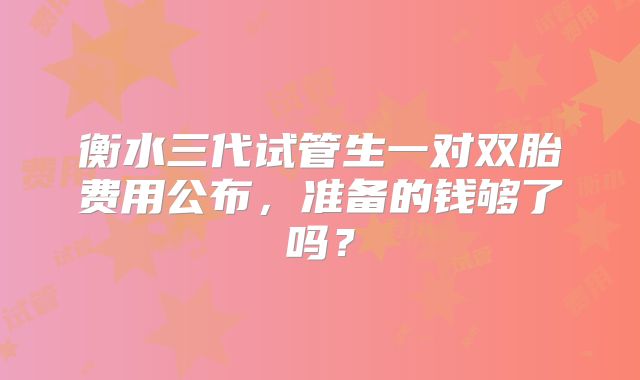 衡水三代试管生一对双胎费用公布，准备的钱够了吗？