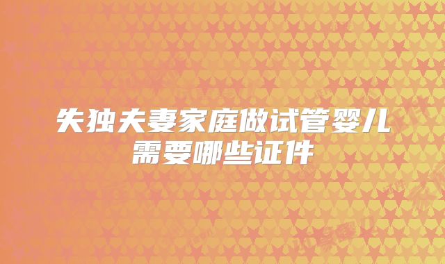 失独夫妻家庭做试管婴儿需要哪些证件