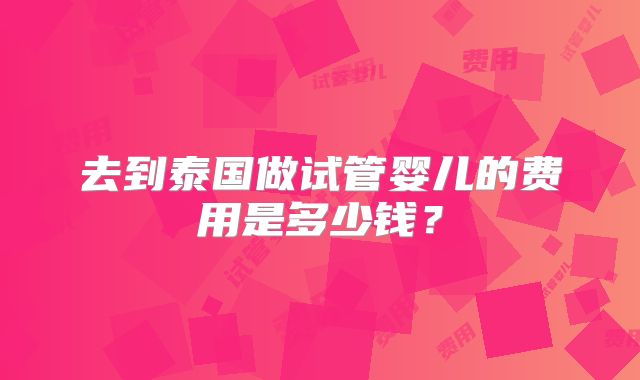去到泰国做试管婴儿的费用是多少钱?