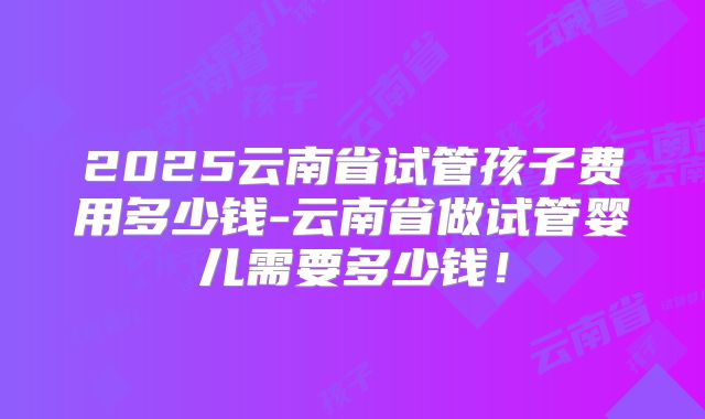 2025云南省试管孩子费用多少钱-云南省做试管婴儿需要多少钱！