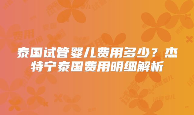 泰国试管婴儿费用多少？杰特宁泰国费用明细解析