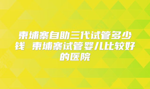 柬埔寨自助三代试管多少钱 柬埔寨试管婴儿比较好的医院