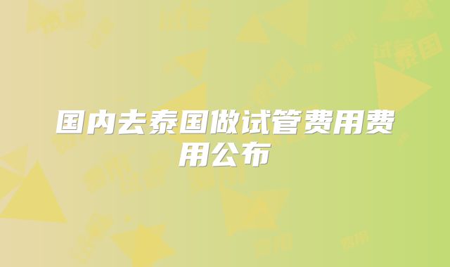 国内去泰国做试管费用费用公布