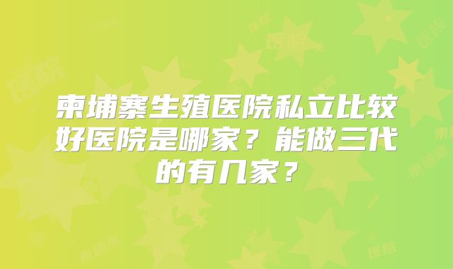 柬埔寨生殖医院私立比较好医院是哪家?能做三代的有几家?