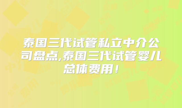 泰国三代试管私立中介公司盘点,泰国三代试管婴儿总体费用！