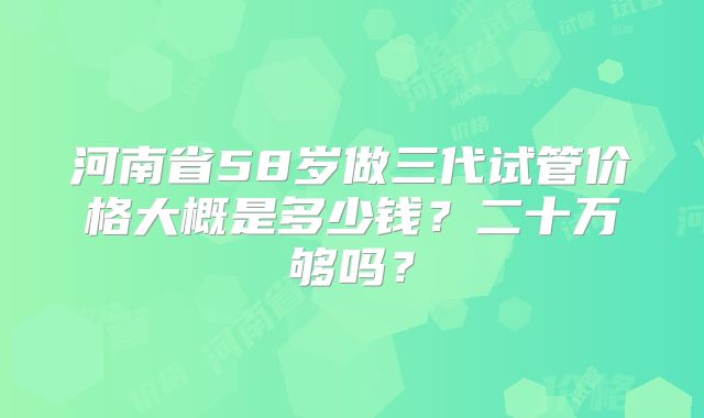 河南省58岁做三代试管价格大概是多少钱?二十万够吗?