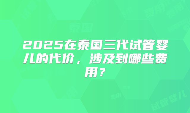 2025在泰国三代试管婴儿的代价,涉及到哪些费用?
