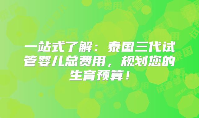 一站式了解：泰国三代试管婴儿总费用，规划您的生育预算！