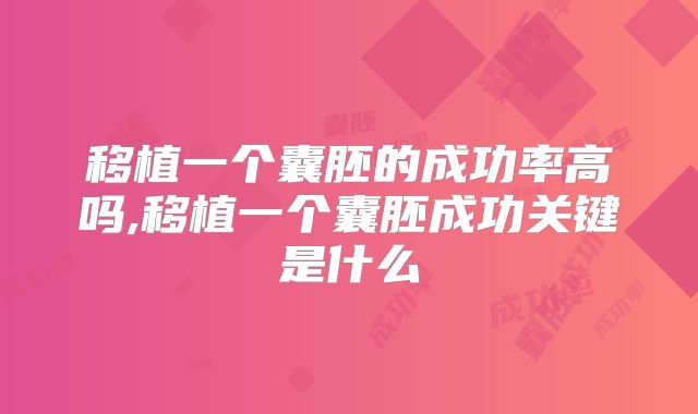 移植一个囊胚的成功率高吗,移植一个囊胚成功关键是什么