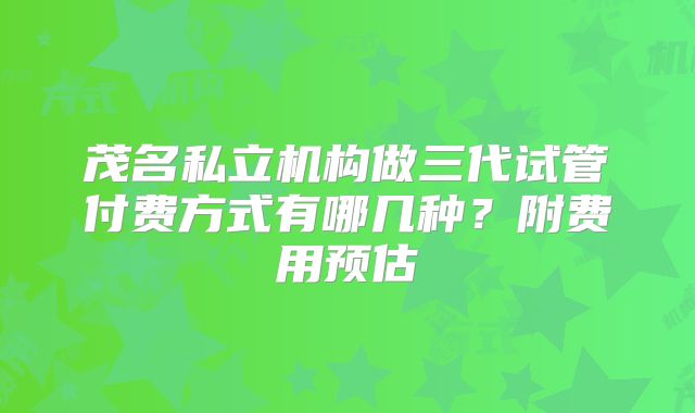 茂名私立机构做三代试管付费方式有哪几种？附费用预估
