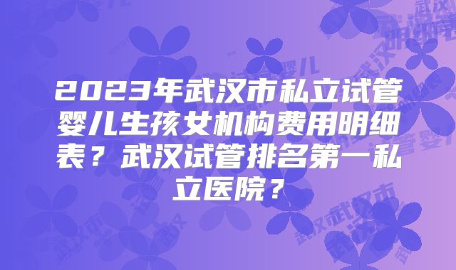 2023年武汉市私立试管婴儿生孩女机构费用明细表？武汉试管排名第一私立医院？