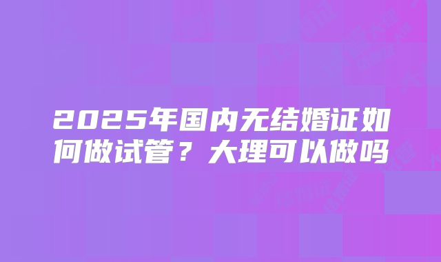 2025年国内无结婚证如何做试管?大理可以做吗