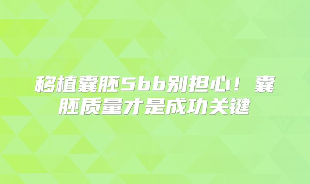 移植囊胚5bb别担心!囊胚质量才是成功关键