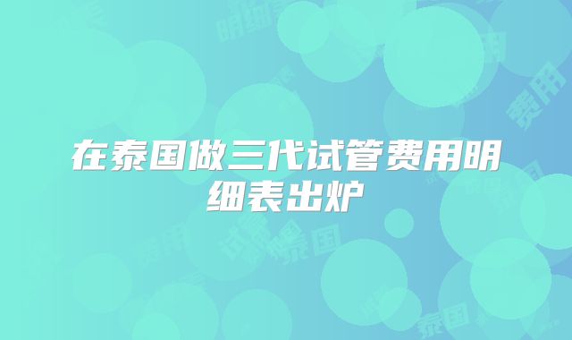 在泰国做三代试管费用明细表出炉