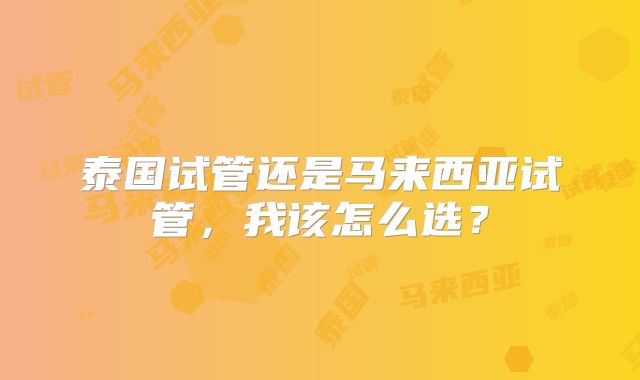泰国试管还是马来西亚试管，我该怎么选？