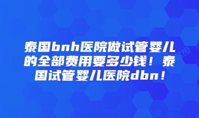 泰国bnh医院做试管婴儿的全部费用要多少钱！泰国试管婴儿医院dbn！
