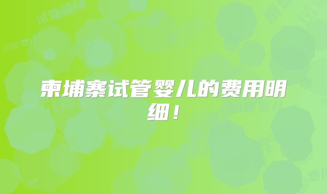 柬埔寨试管婴儿的费用明细!
