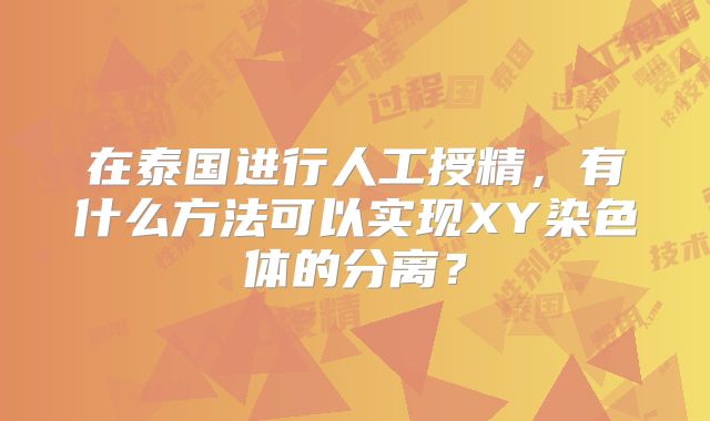 在泰国进行人工授精，有什么方法可以实现XY染色体的分离？
