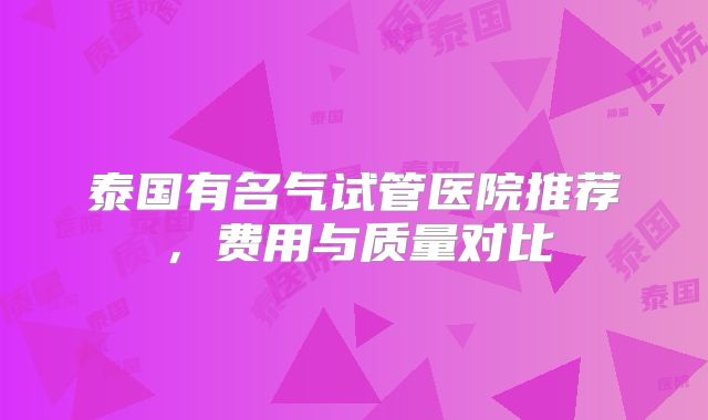 泰国有名气试管医院推荐,费用与质量对比