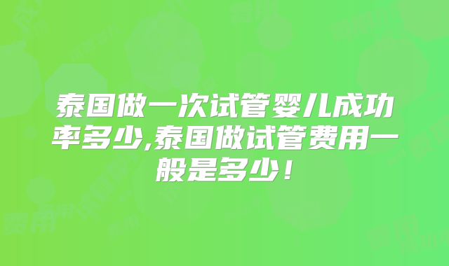 泰国做一次试管婴儿成功率多少,泰国做试管费用一般是多少！